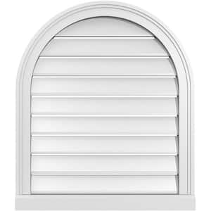 24 in. x 28 in. Round Top White PVC Paintable Gable Louver Vent Functional