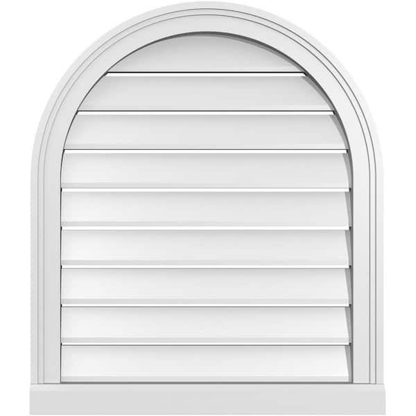 Ekena Millwork 24 in. x 28 in. Round Top White PVC Paintable Gable Louver Vent Functional