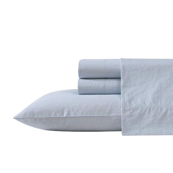 Nautica Penny Pinstripe 4-Piece Light Blue Cotton Queen Sheet Set