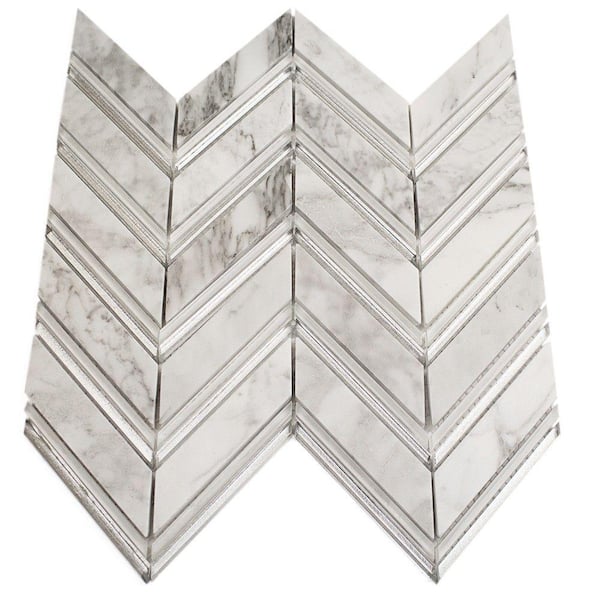 Ivy Hill Tile Royal Herringbone Winter 3 in. x 6 in. Polished Marble Floor and Wall Tile Sample