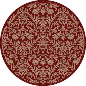Jewel Damask Red 5 ft. Round Area Rug