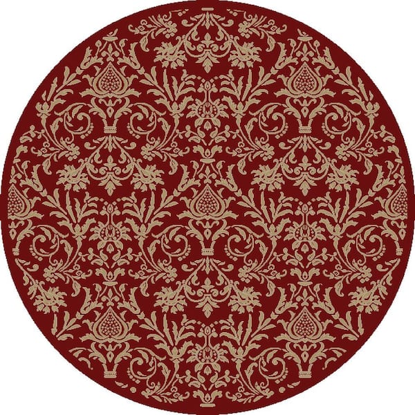 Concord Global Trading Jewel Damask Red 5 ft. Round Area Rug