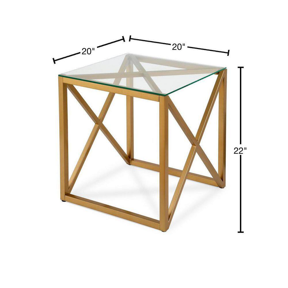 Gold Steel X-Base Square Glass Side Table