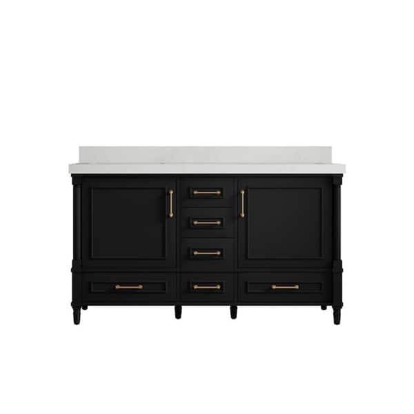 Willow Collections Hudson 60 in. W x 22 in. D x 36 in. H Double Sink Bath Vanity in Black with 2 in. Carrara Quartz Top