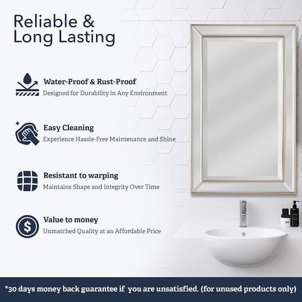 16 in. W x 26 in. H x 5 in. D Framed Single Door Recessed Metro Beaded Bathroom Medicine Cabinet in Silver 16 in. W x 26 in. H x 5 in. D Framed Single Door Recessed Metro Beaded Bathroom Medicine Cabinet in Silver