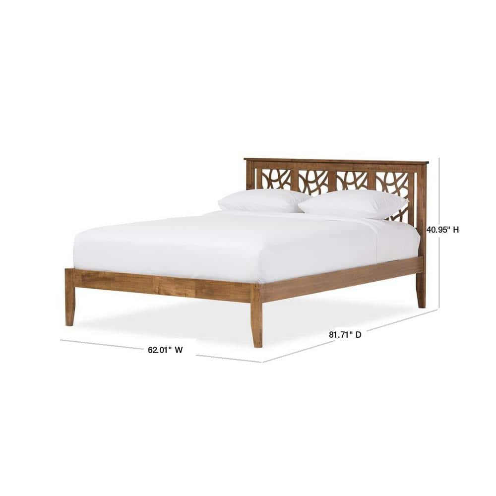 Trina Queen-Size Walnut Wood Platform Bed with Tree Branch Inspired Headboard