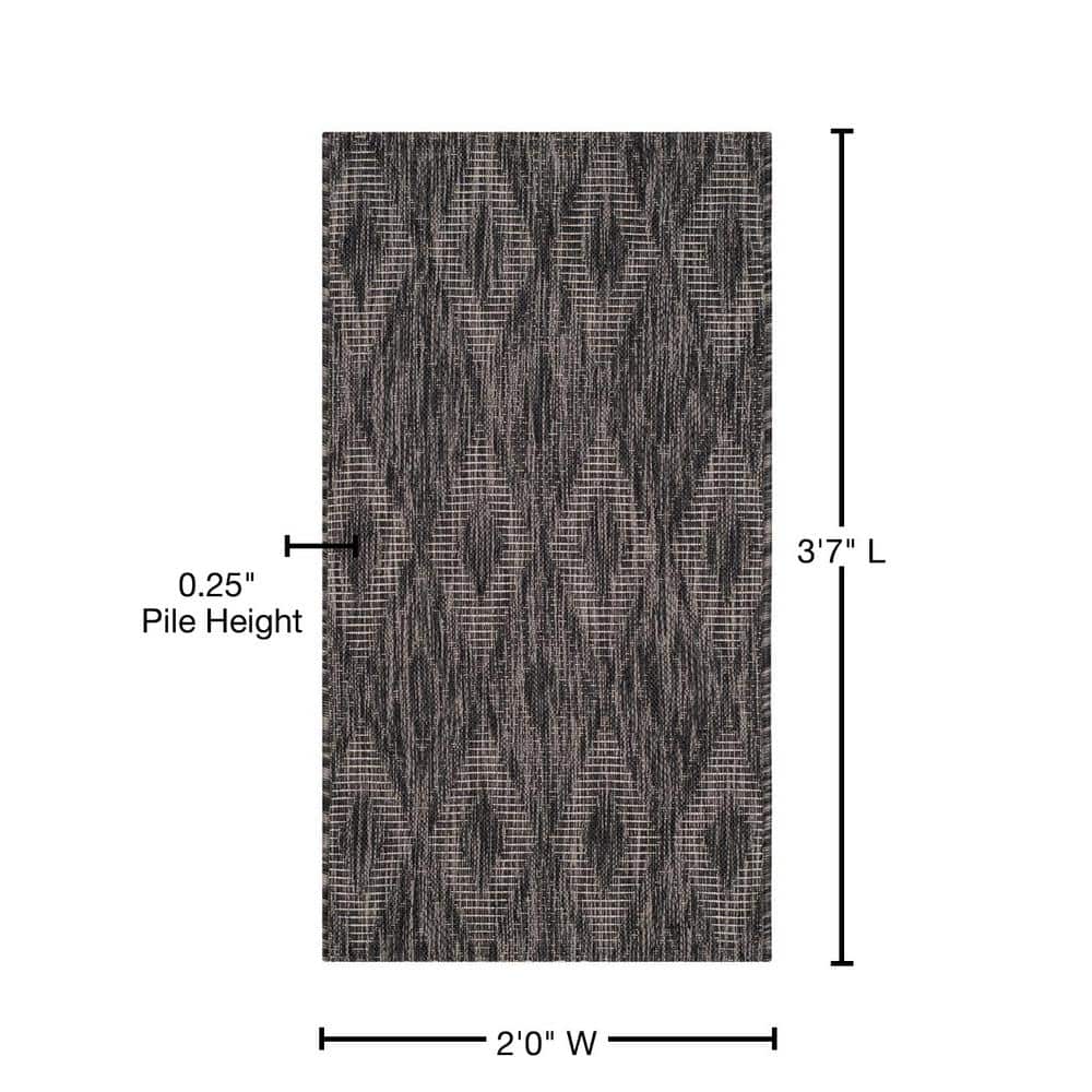 24" Square Black Synthetic Easy-Care Indoor/Outdoor Rug