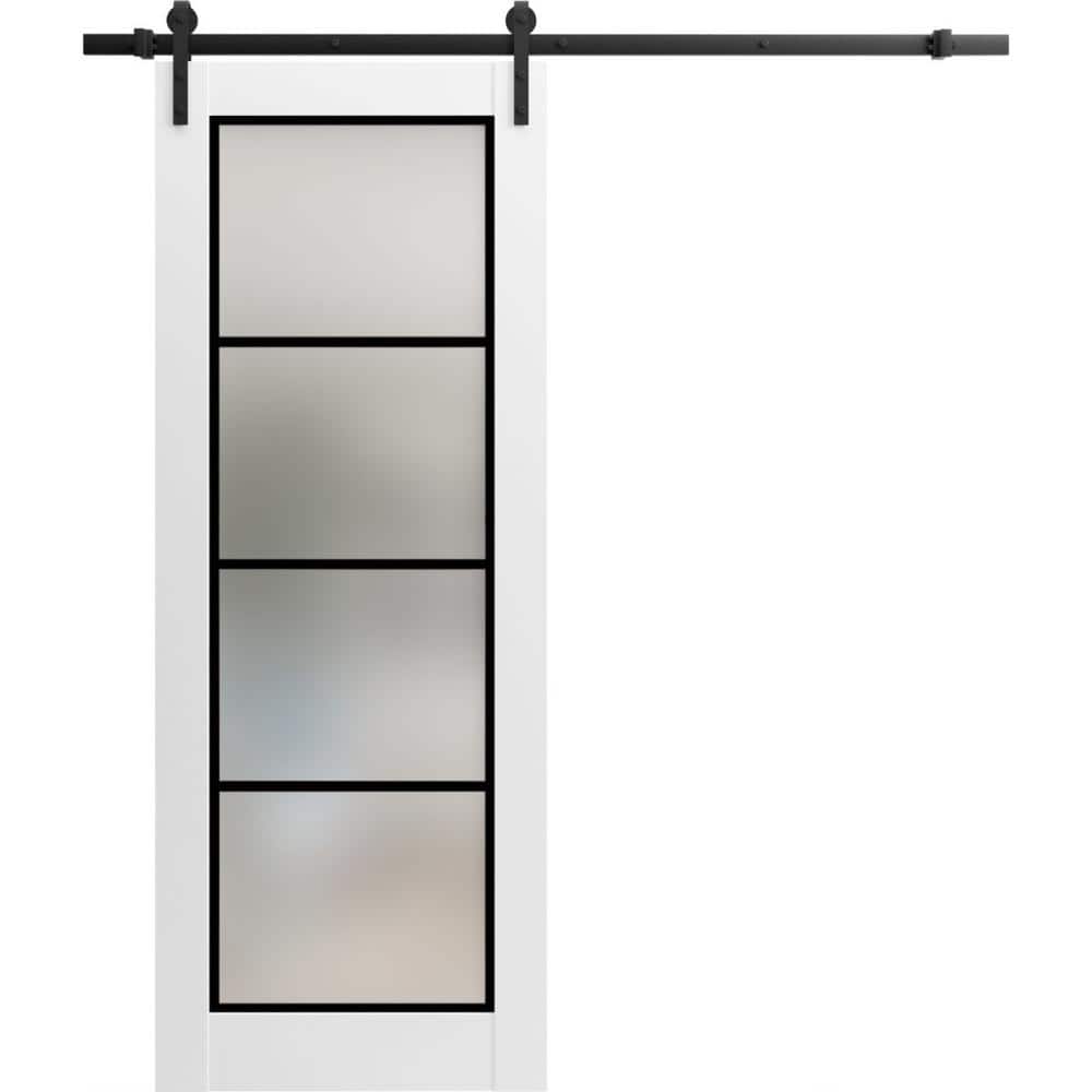 Assembly Required 24 in. x 84 in. 1-Panel Frosted Glass White Solid Wood Sliding Barn Door with Hardware Kit price history on PriceWatchPro