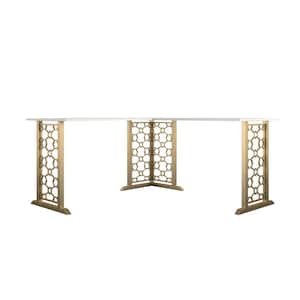 Ella 59.61 in. L-Shaped Desk White with Gold Legs