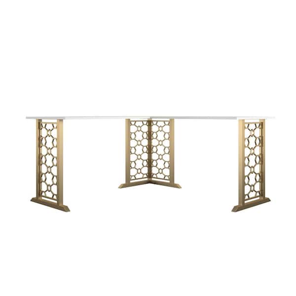 CosmoLiving by Cosmopolitan Ella 59.61 in. L-Shaped Desk White with Gold Legs