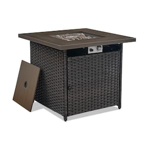 30 in. 50000 BTU Rectangular Brown Rattan Propane Outdoor Fire Pit Table with Lava Stone