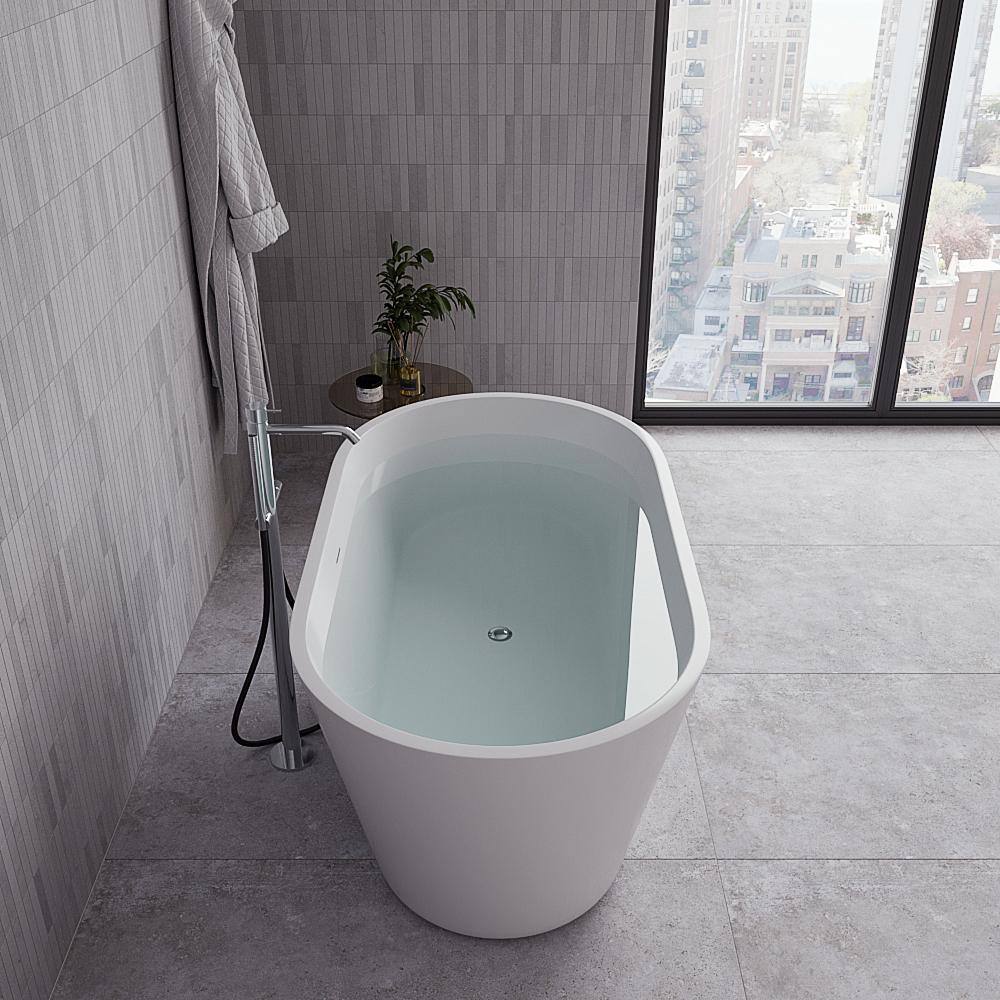 54" Glossy White Acrylic Freestanding Soaking Tub with Polished Gold Trim