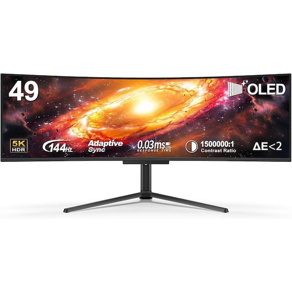 49 Inch Curved OLED Monitor w/ QD-OLED Technology, 5120 x 1440p 144Hz, USB Type C 90W, HDMI 2.1, DisplayPort