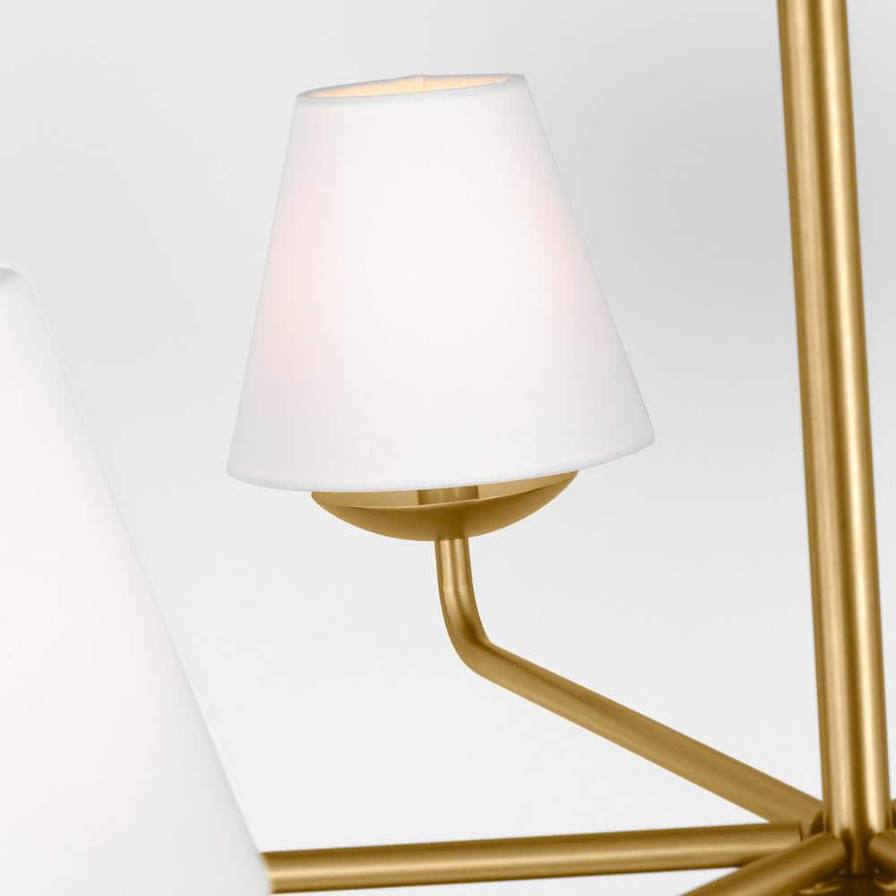 Albion Satin Brass 6-Light Chandelier with White Linen Shades