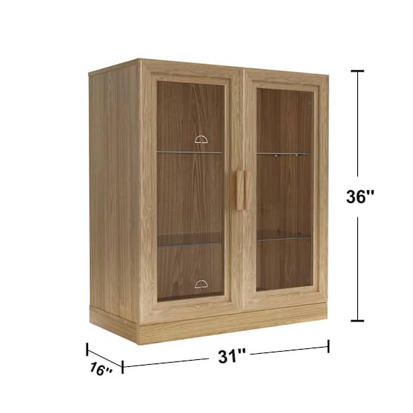 Lirago Solid Wood Natural 36 in. H Storage Cabinet with