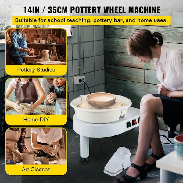 VEVOR Pottery Wheel, 14in Ceramic Wheel Forming Machine, 0-300RPM Speed  0-7.8in Lift Table Electric Clay Machine, Foot Pedal Detachable Basin  Sculpting Tool Accessory Kit for Work Home Art Craft DIY