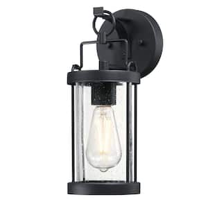 Westcott Bay 1-Light Textured Black Outdoor Wall Mount Lantern with Clear Seeded Glass
