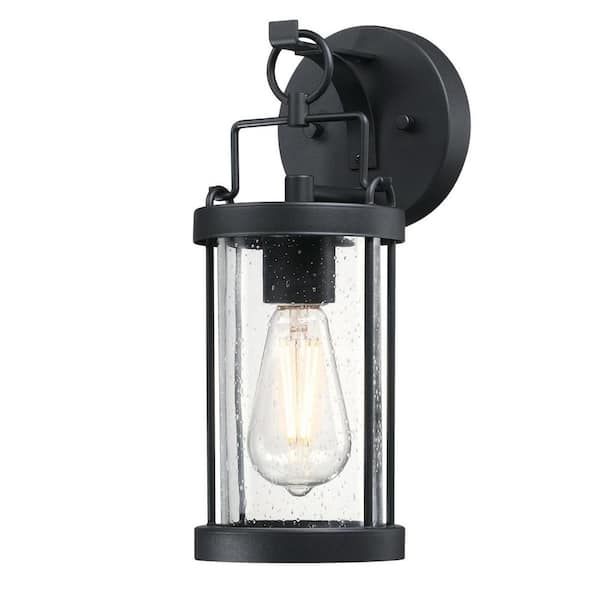 Westinghouse Westcott Bay 1-Light Textured Black Outdoor Wall Mount Lantern with Clear Seeded Glass
