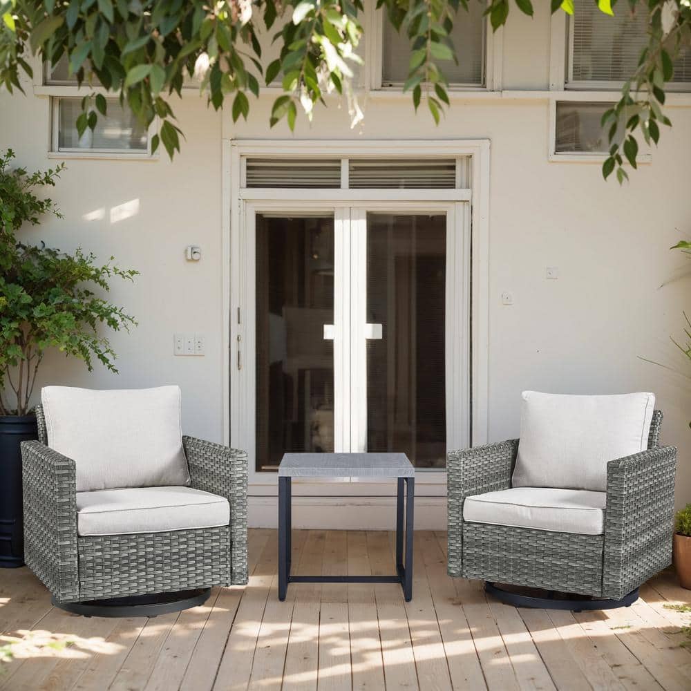 U-Frame 3-Piece Gray Swivel Glider Wicker Outdoor Rocking Chair with Beige Cushions and Side Table price history on PriceWatchPro