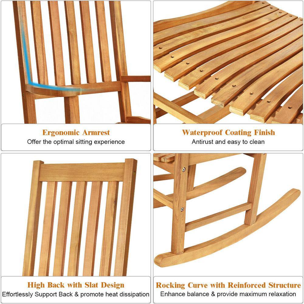 Natural Eucalyptus Wood Outdoor Rocking Chair with Arms