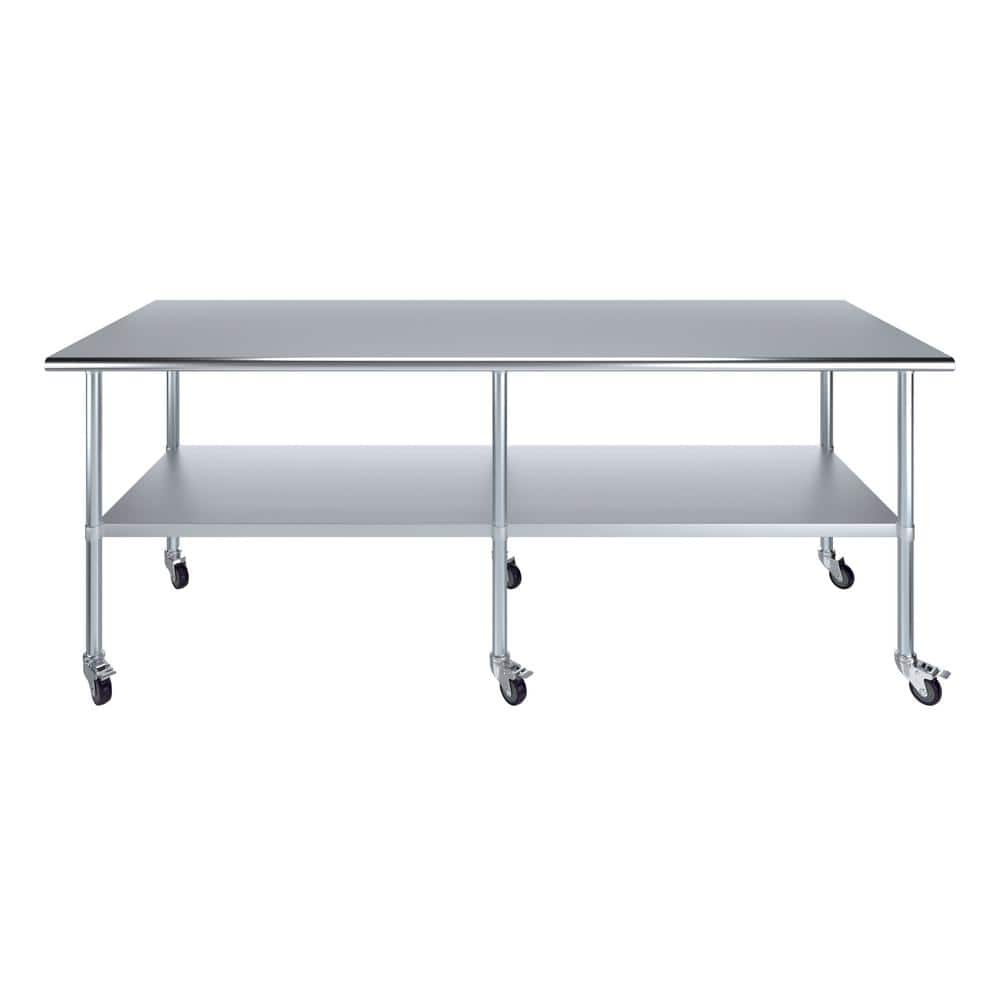 96'' Stainless Steel Work Table with Undershelf and Casters