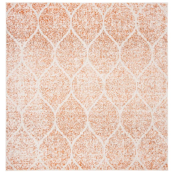 SAFAVIEH Madison Cream/Orange 7 ft. x 7 ft. Square Medallion Area Rug