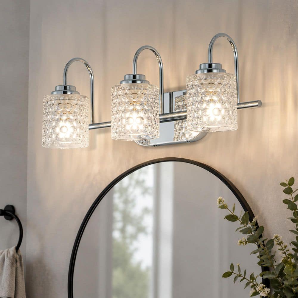 Nafissa 21.6 in. 3-Light Chrome Vanity Light with Cylinder Bubble Glass Shade Modern Over Mirror Lights price history on PriceWatchPro