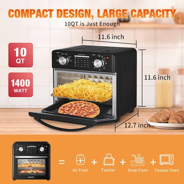 14 Qt. Black Air Fryer Toaster Oven Combo,4 Slice Toaster Convection A