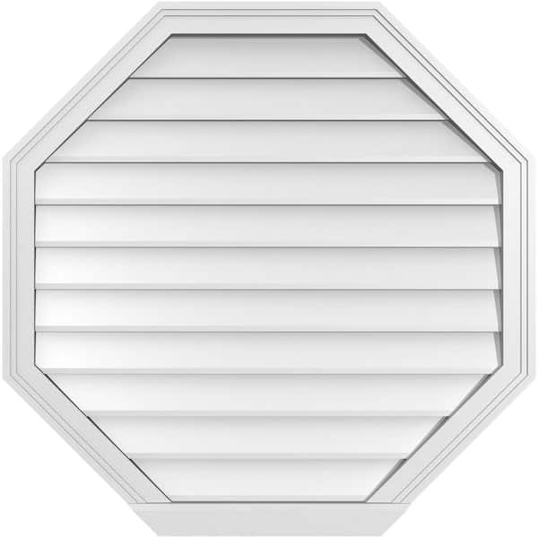 Ekena Millwork 34 in. x 34 in. Octagonal Surface Mount PVC Gable Vent: Decorative with Brickmould Sill Frame