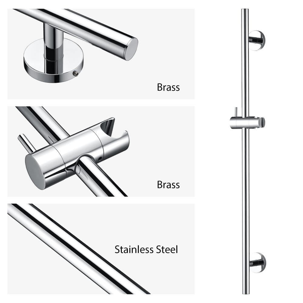 30-Inch Chrome Adjustable Slide Bar for Handheld Showerheads