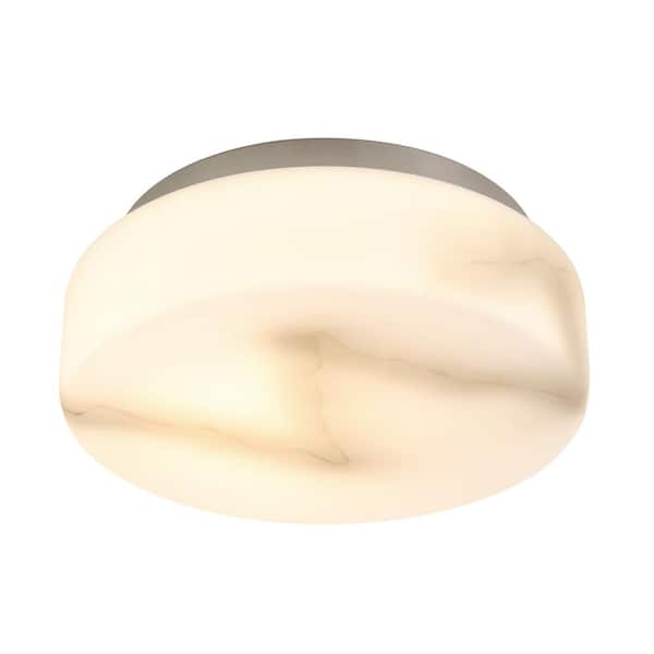 WINGBO Nickel Modern Round LED Flush Mount Ceiling Light Fixture with Metal Canopy Marbleized Frosted Glass Shade