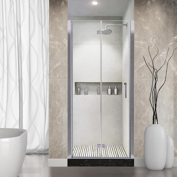 Lonni 32-33.5 in. W x 72 in. H Frameless Bifold Shower Doors with 1/4 in. Thick Clear Tempered Glass in a Chorme Finish