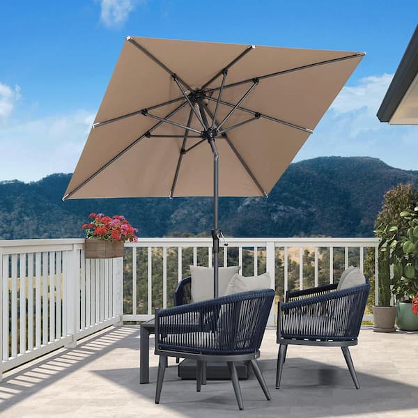 6.5 ft. Square Aluminum Auto-Tilt Outdoor Market Patio Umbrella in Taupe