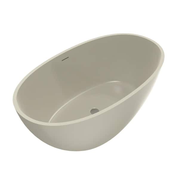 55.12 in. Stone Resin Solid Surface Flatbottom Non-whirlpool Freestanding Bathtub in Light Beige