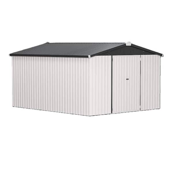 14 ft. W x 10 ft. D Metal Storage Shed, Tools Storage Shed for Garden, Bakcyard, White (140 sq. ft.)