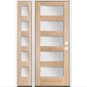 50 in. x 80 in. Modern Douglas Fir 5-Lite Left-Hand/Inswing Frosted Glass Unfinished Wood Prehung Front Door w/ LSL