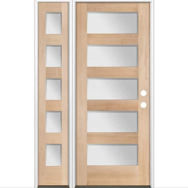 Krosswood Doors 50 in. x 80 in. Modern Douglas Fir 5-Lite Left-Hand/Inswing Frosted Glass Unfinished Wood Prehung Front Door w/ LSL