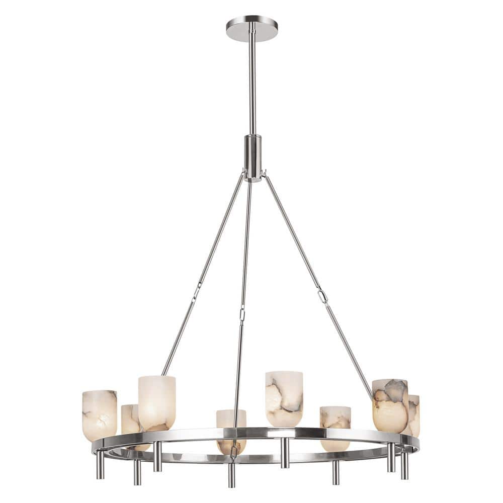 Lucian Polished Nickel and Alabaster 8-Light Chandelier
