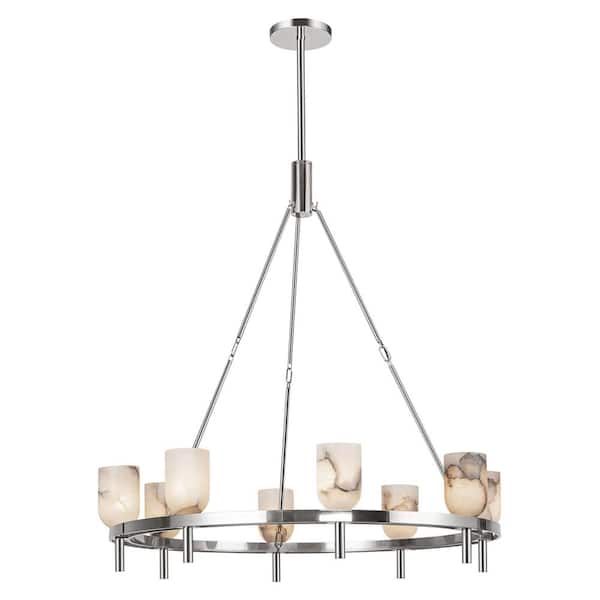 ALORA Lucian 36 in. 8 Light 60-Watt Polished Nickel/Alabaster Chandelier