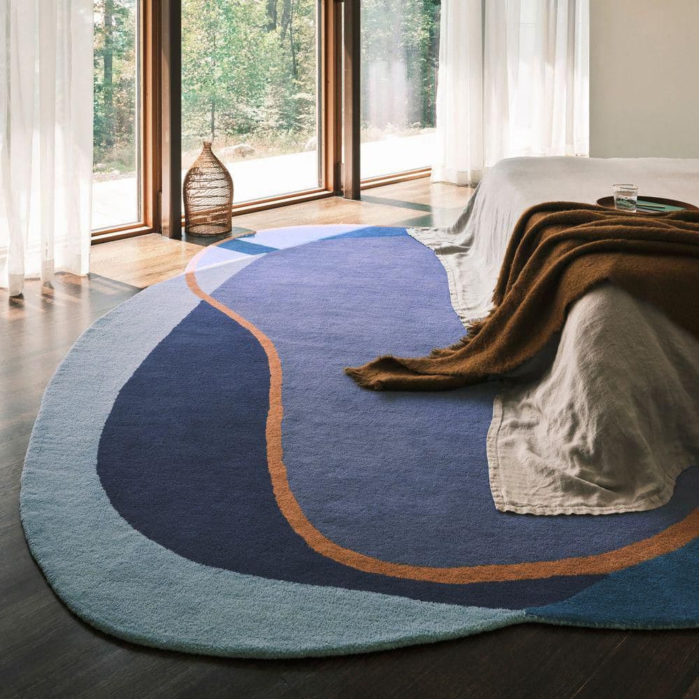 Blue Abstract Handmade Wool 4' x 6' Area Rug