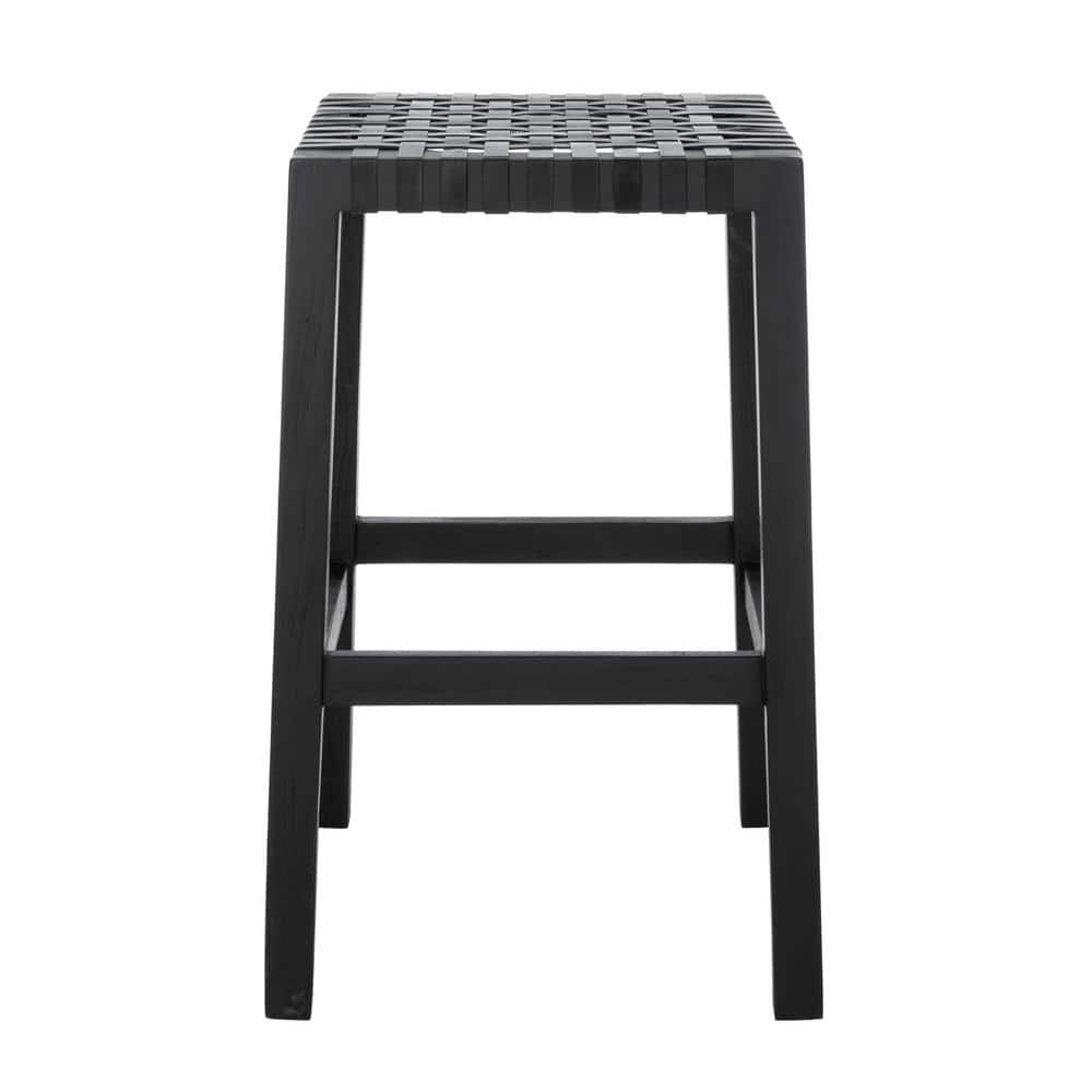 Transitional Capri Black Leather & Wood 27" Counter Stool