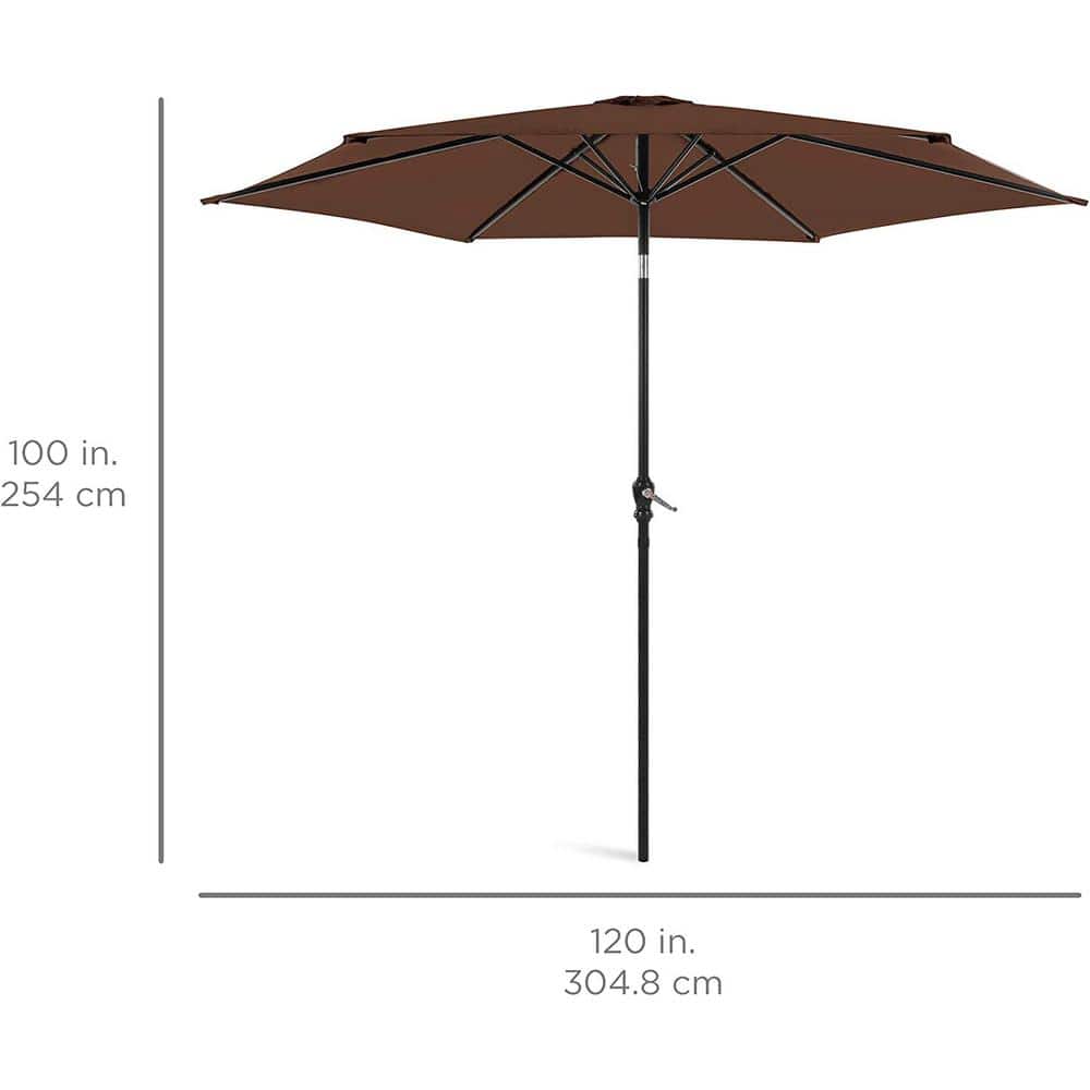 10ft Brown Hexagon Outdoor Steel Patio Umbrella with Crank