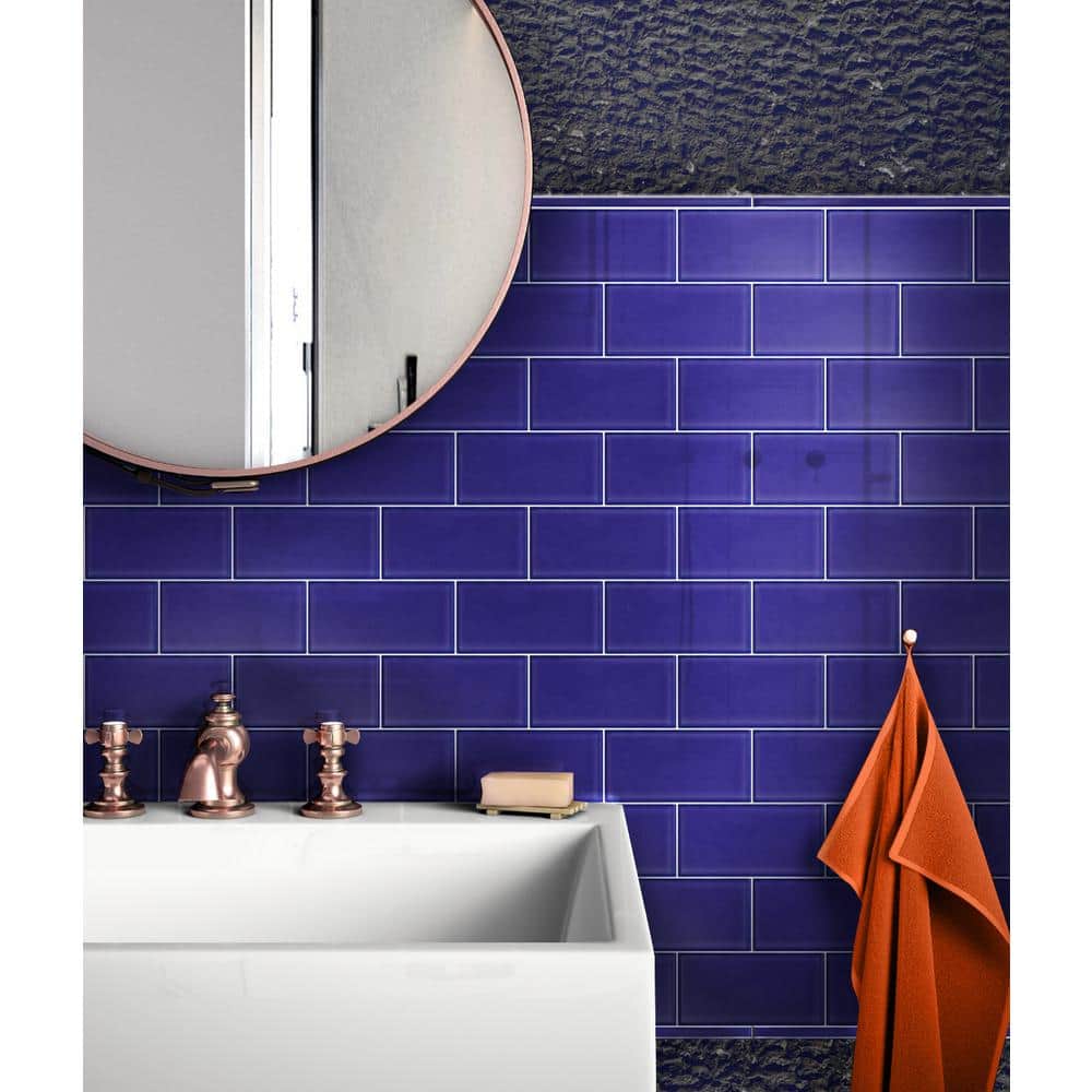 Royal Blue Glossy Glass Subway Wall Tile 3x6 Inch