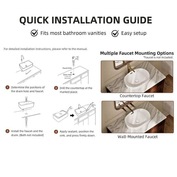 Monyhomy 19x14 Oval Marble Veins Ceramic Vessel Sink – Above Counter Art Basin With Pop-Up Drain, White & Gray