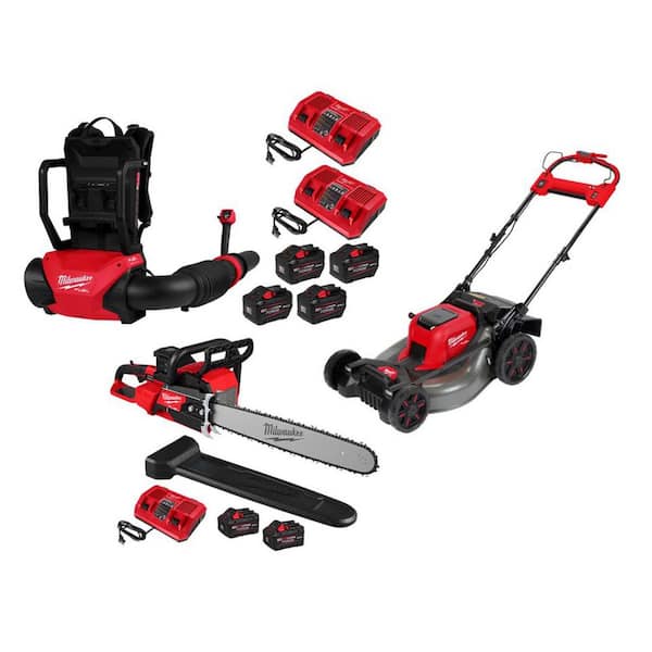 M18 FUEL 155 MPH 650 CFM 18V Brushless Cordless Dual Battery Backpack Blower Kit w/ M18 Mower, M18 Dual Battery Chainsaw