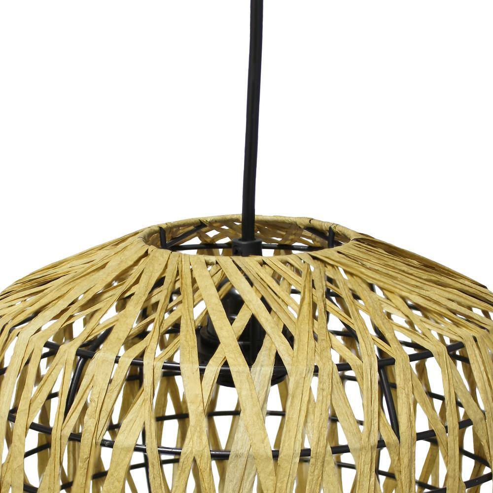 Bohemian Natural Woven Paper Rope 11.38" Ceiling Pendant