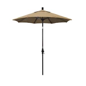 7.5 in. Bronze Aluminum Pole Market Fiberglass Ribs Collar Tilt Crank Lift Outdoor Patio Umbrella in Linen Sesame