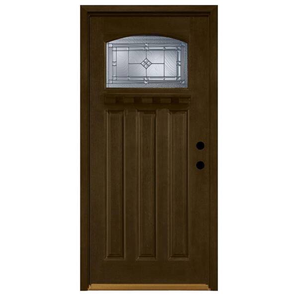 Steves & Sons 36 in. x 80 in. Allentown Top Lite Stained Mahogany Wood Left-Hand Prehung Front Door w/ 4 in. Wall & Prefinished Frame