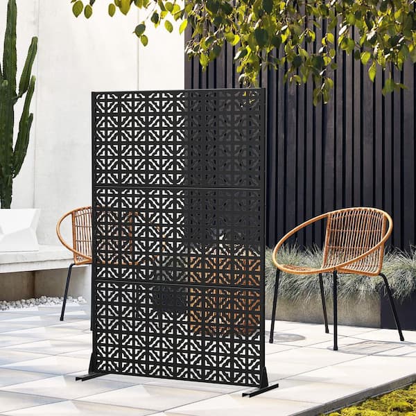 47 in. W x 71 in. H Rectangle Black Galvanized Sheet Outdoor Private Screen Decorative Art Panel