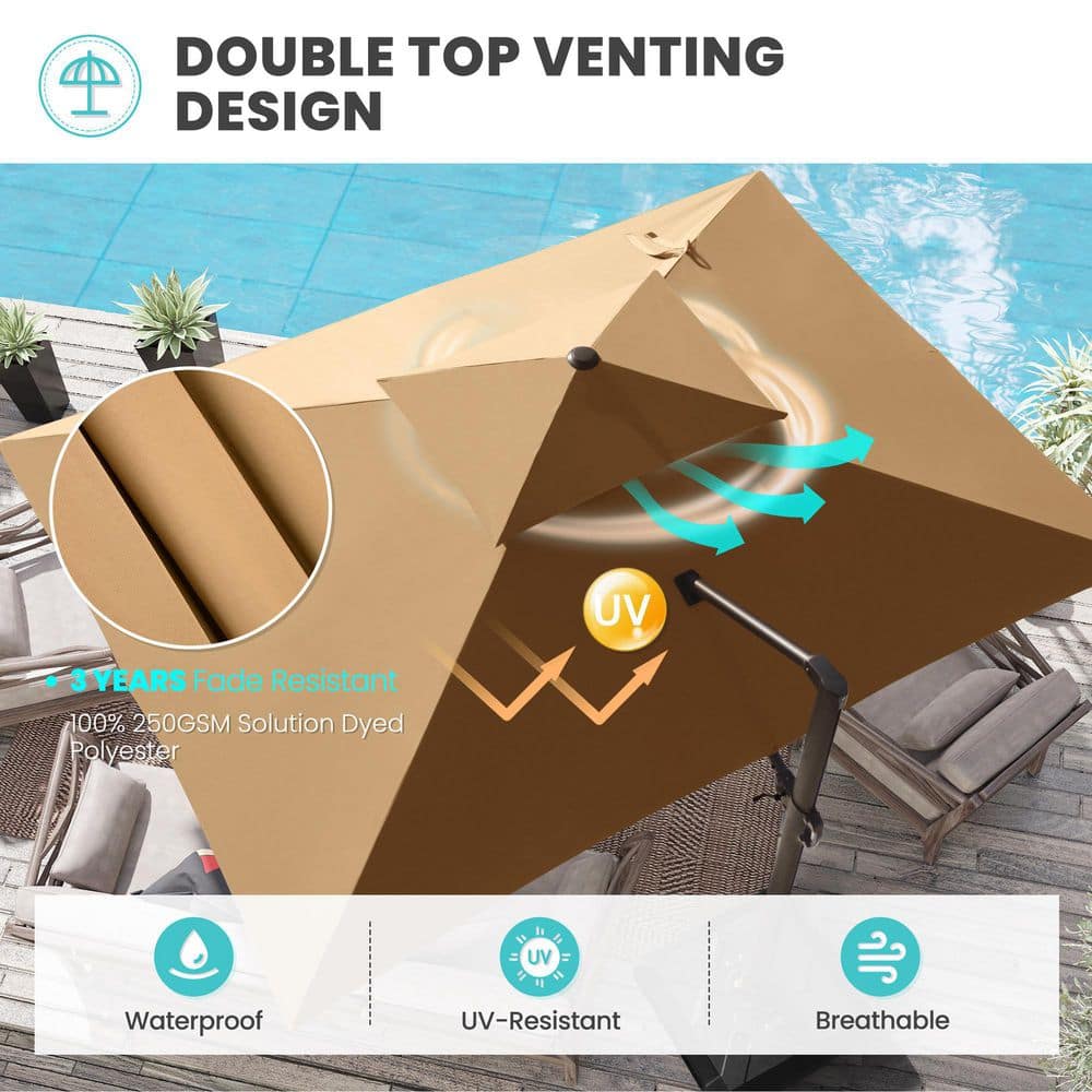 Tan 13 x 10 ft Double Top Cantilever Patio Umbrella with Metal Frame